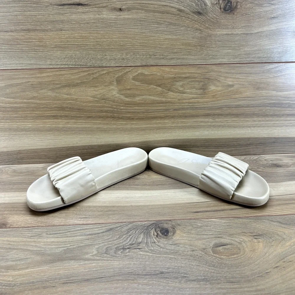 J Crew Slide Sandals‎ 6.5 Tan Pleated Ruched Soft Leather Flats